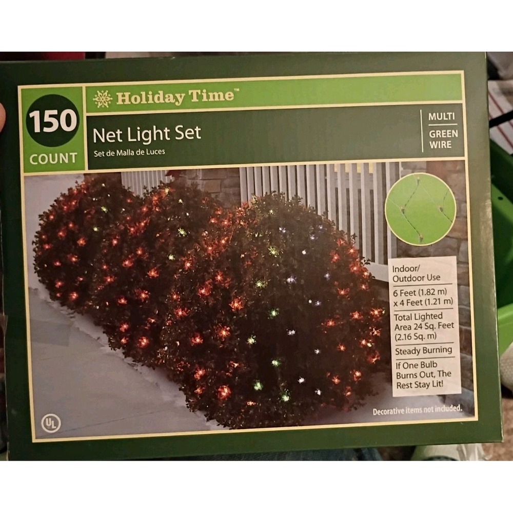 Holiday Time 150Count Multi-Color Net Light Set Green Wire 6ft x 4ft